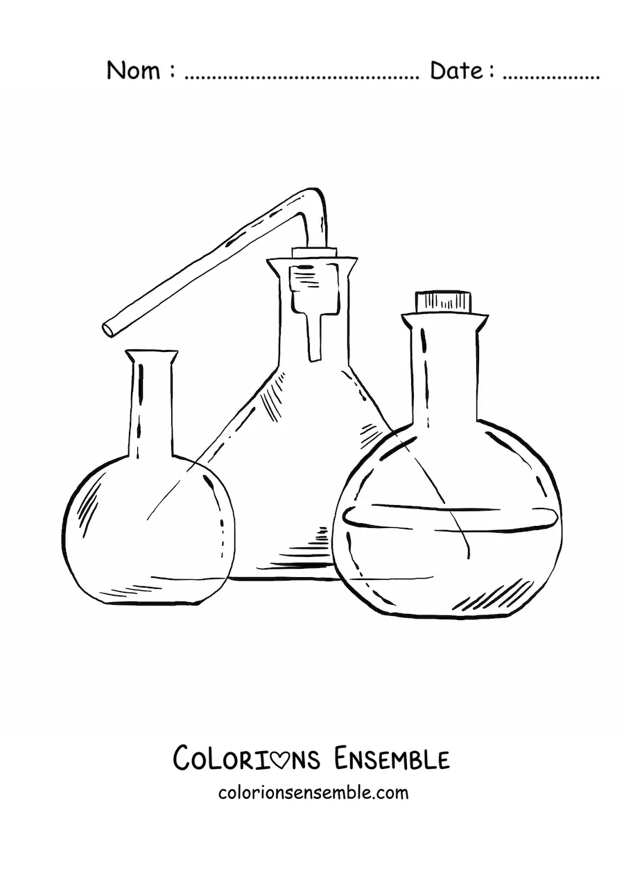 Image à colorier des instruments d’un laboratoire de chimie