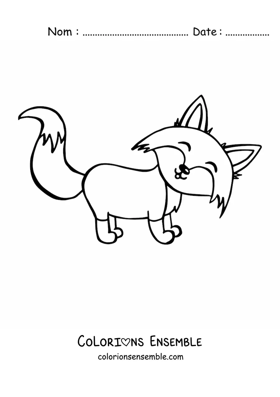 Coloriage d'un renard kawaii de profil, souriant vers l'avant