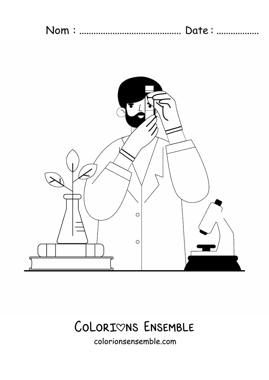 Image à colorier d'un scientifique dans un laboratoire de biologie