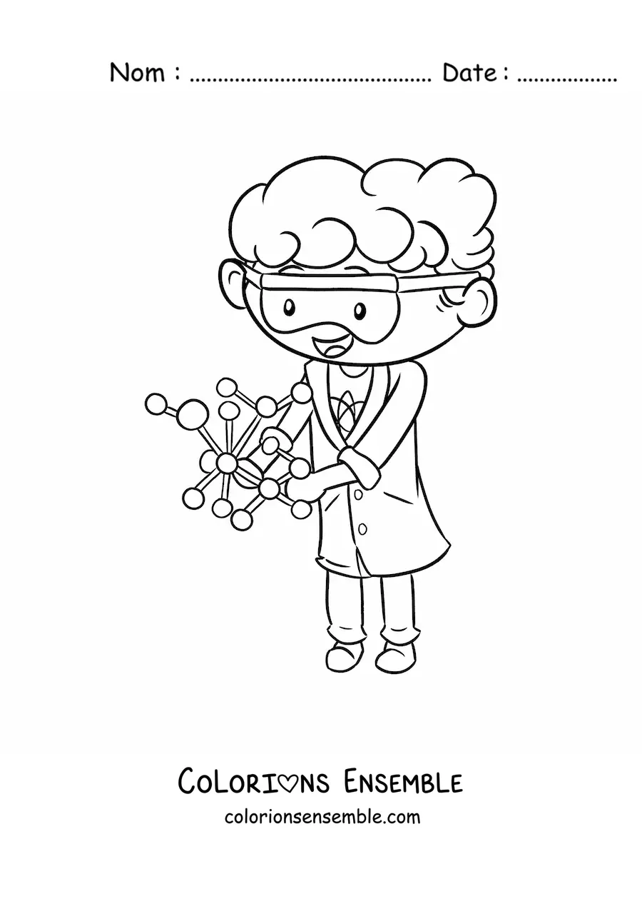 Image à colorier d'un scientifique kawaii
