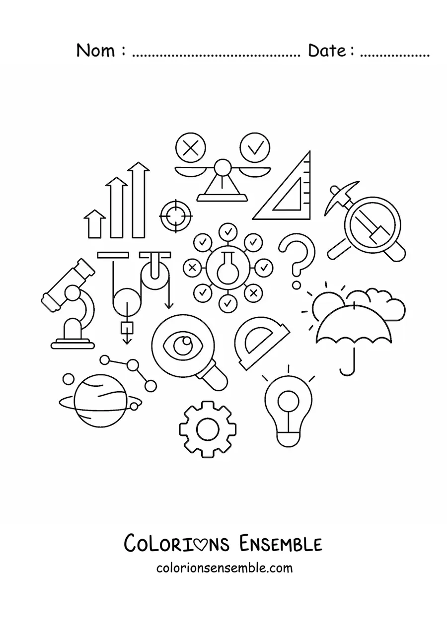 Image à colorier d'éléments d'étude de la physique classique