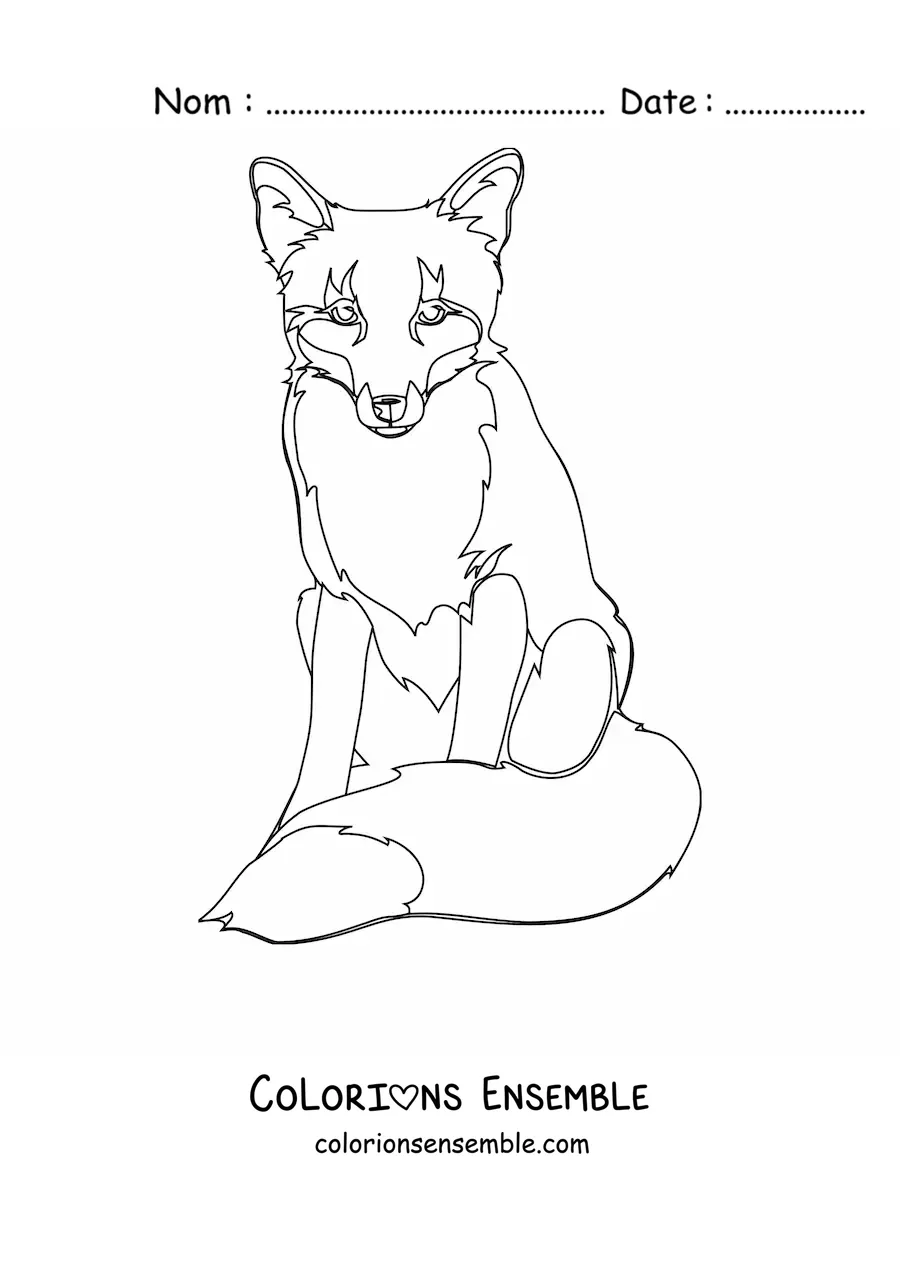 Coloriage d'un renard sauvage assis de face