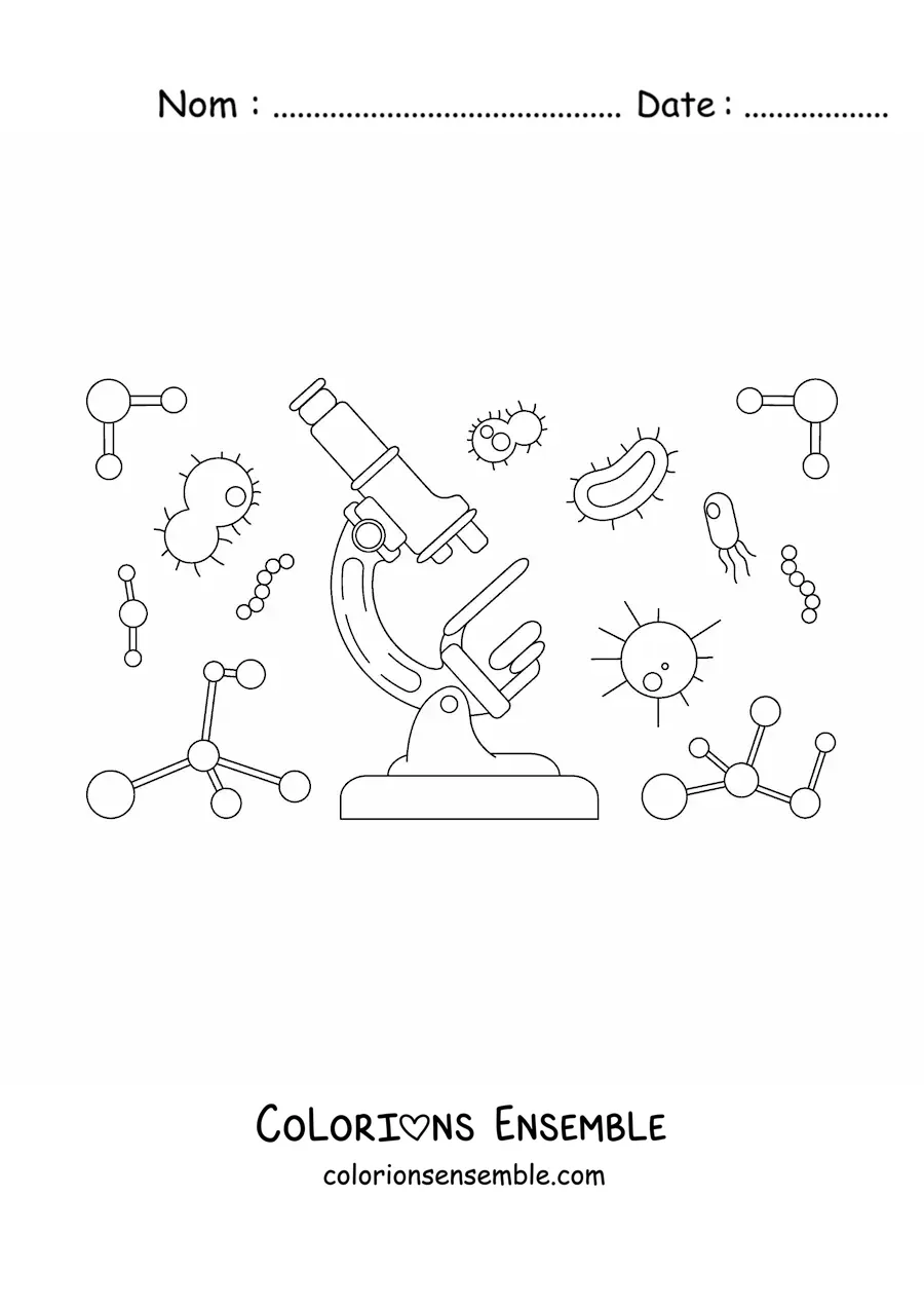Image à colorier d'un microscope avec des organismes unicellulaires