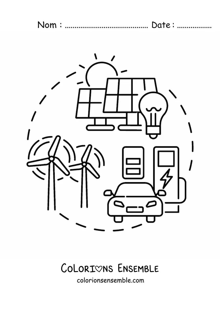 Image à colorier d'éléments liés à l'énergie renouvelable