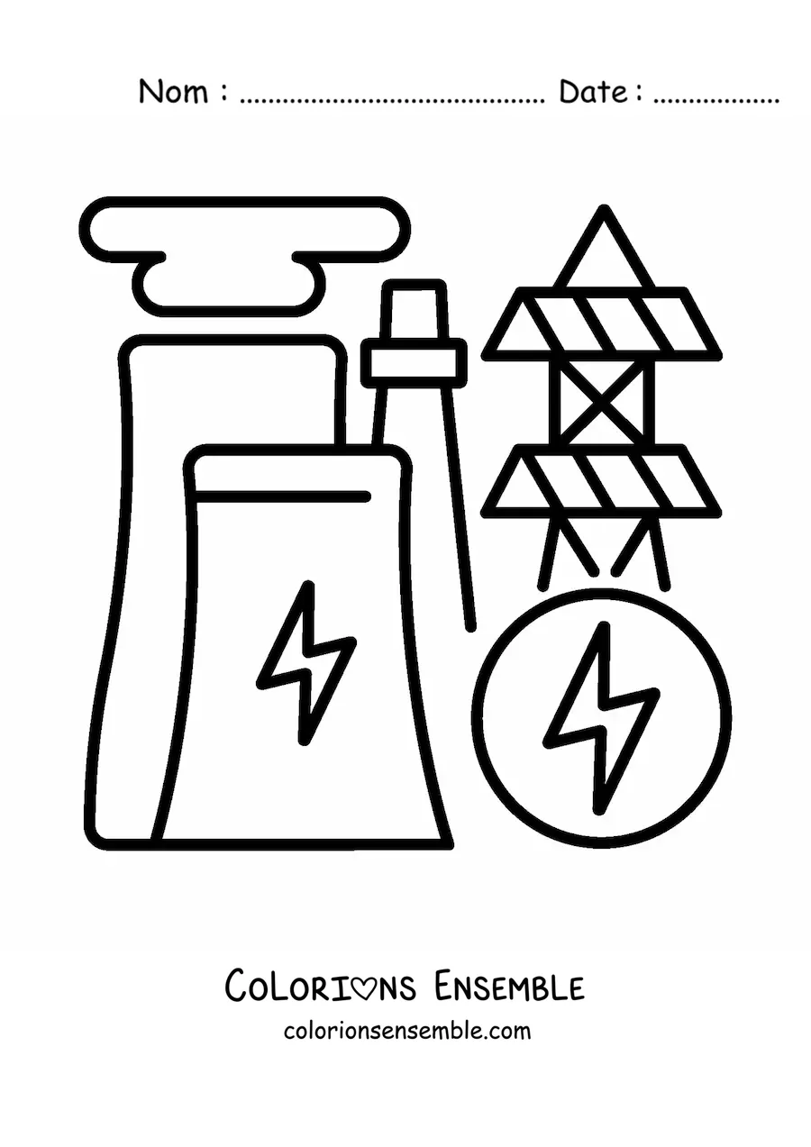 Image à colorier d'une centrale de production d'énergie électrique
