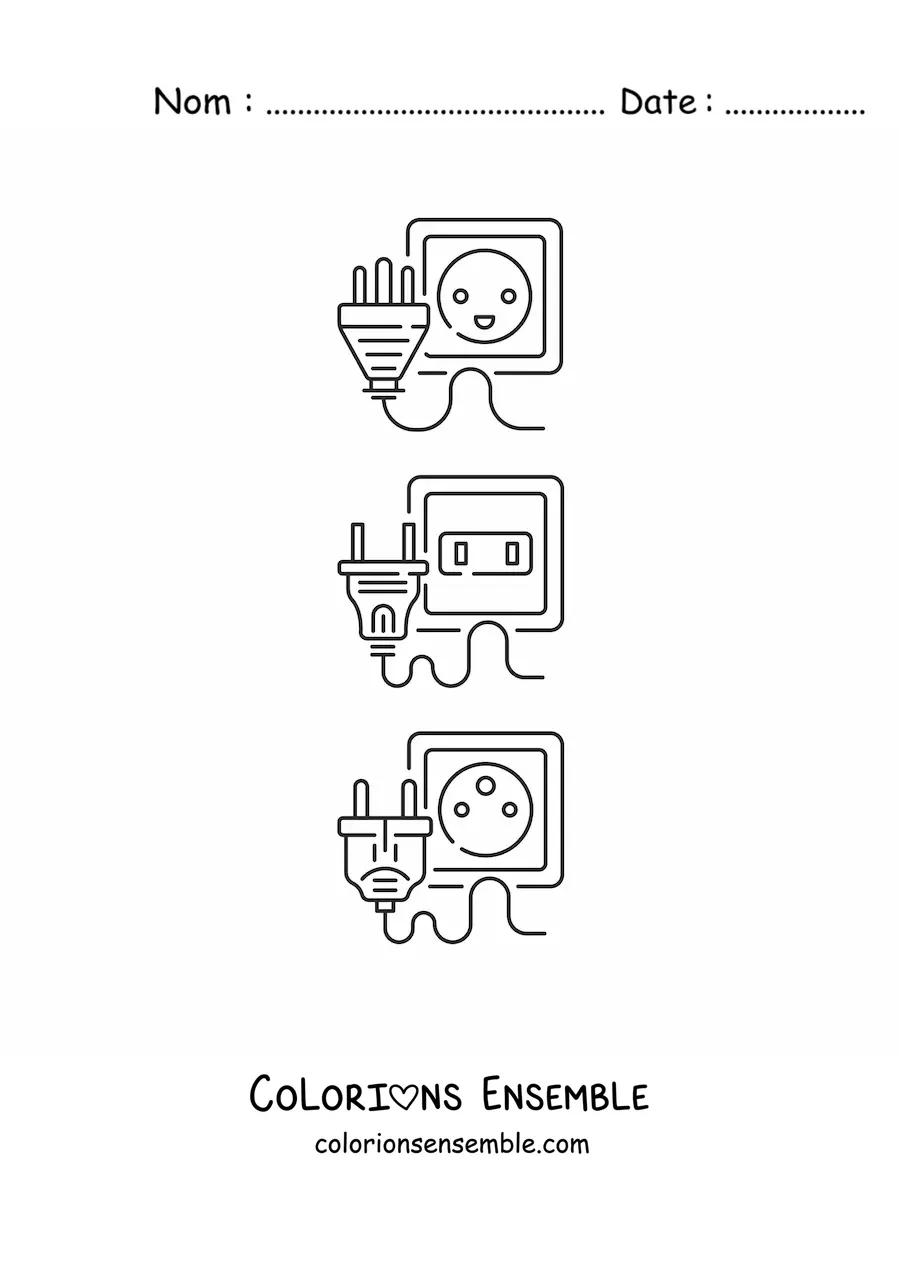 Image à colorier de différents types de prises électriques