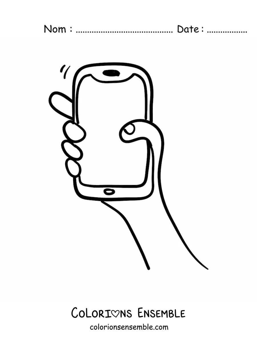 Image à colorier d'une main tenant un smartphone