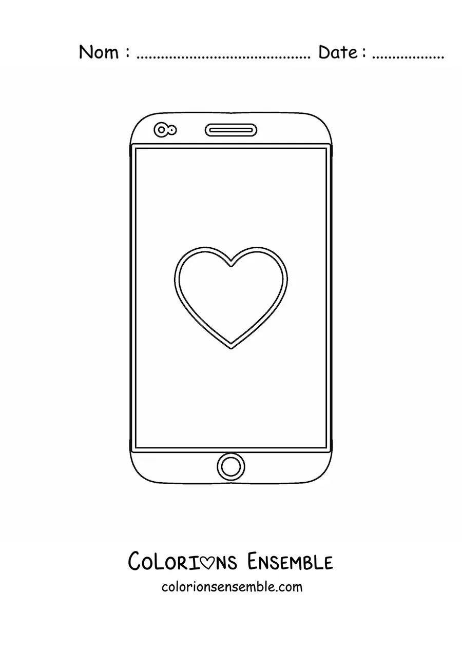Image à colorier d'un smartphone avec un cœur