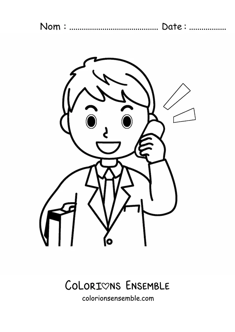 Image à colorier d'un homme en costume qui parle au téléphone