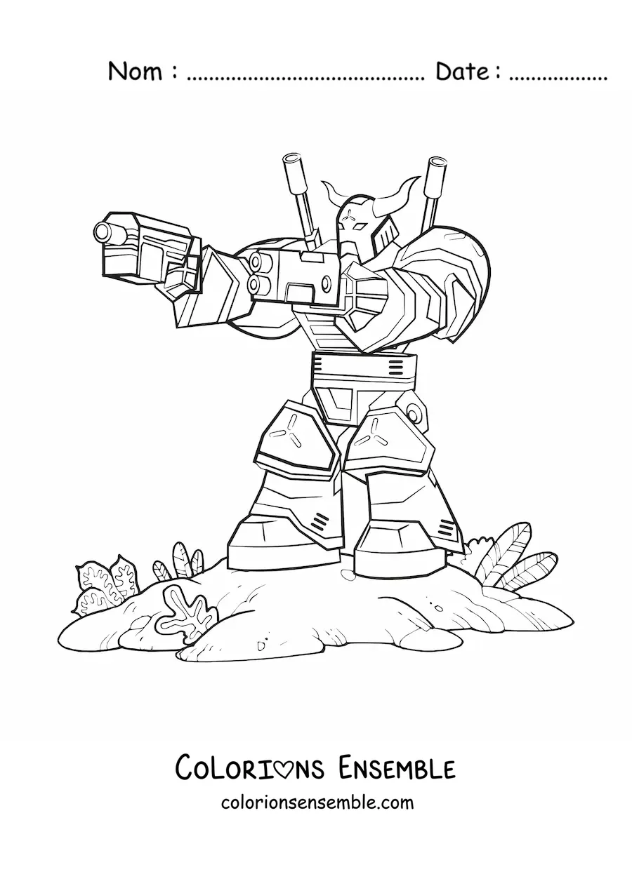 Image à colorier d'un robot tueur qui pointe une arme