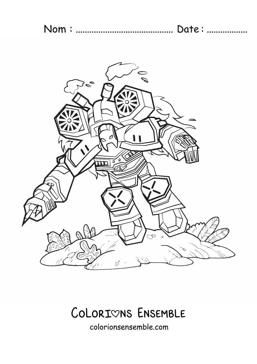 Image à colorier d'un robot de guerre en train de voler