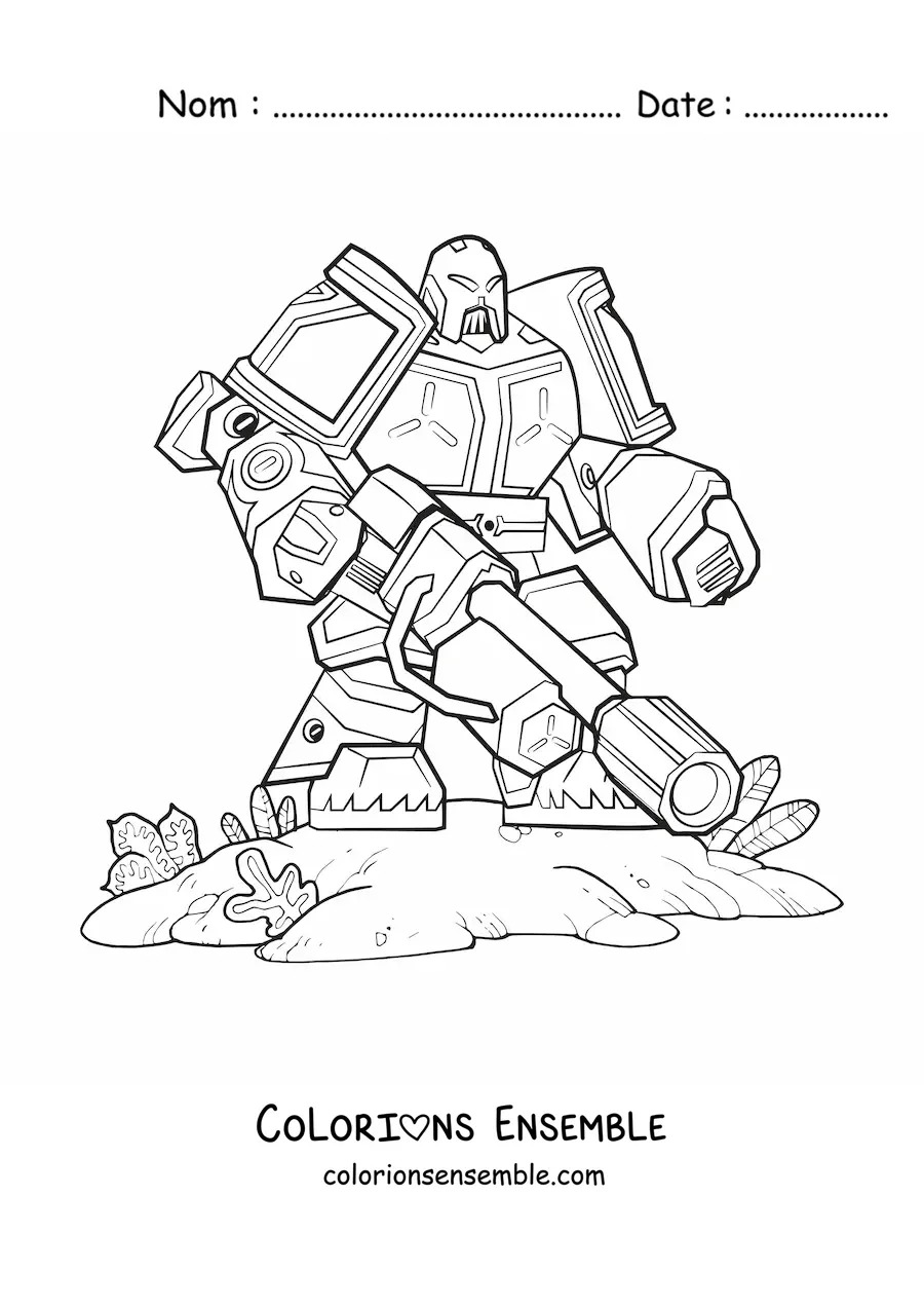 Image à colorier d'un robot de combat dans la bataille