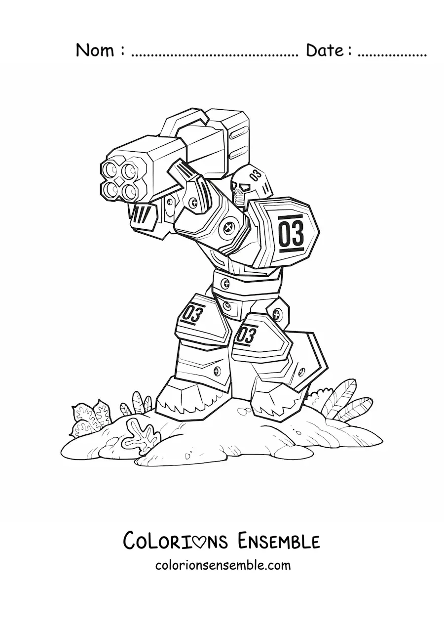 Image à colorier d'un robot avec une arme géante