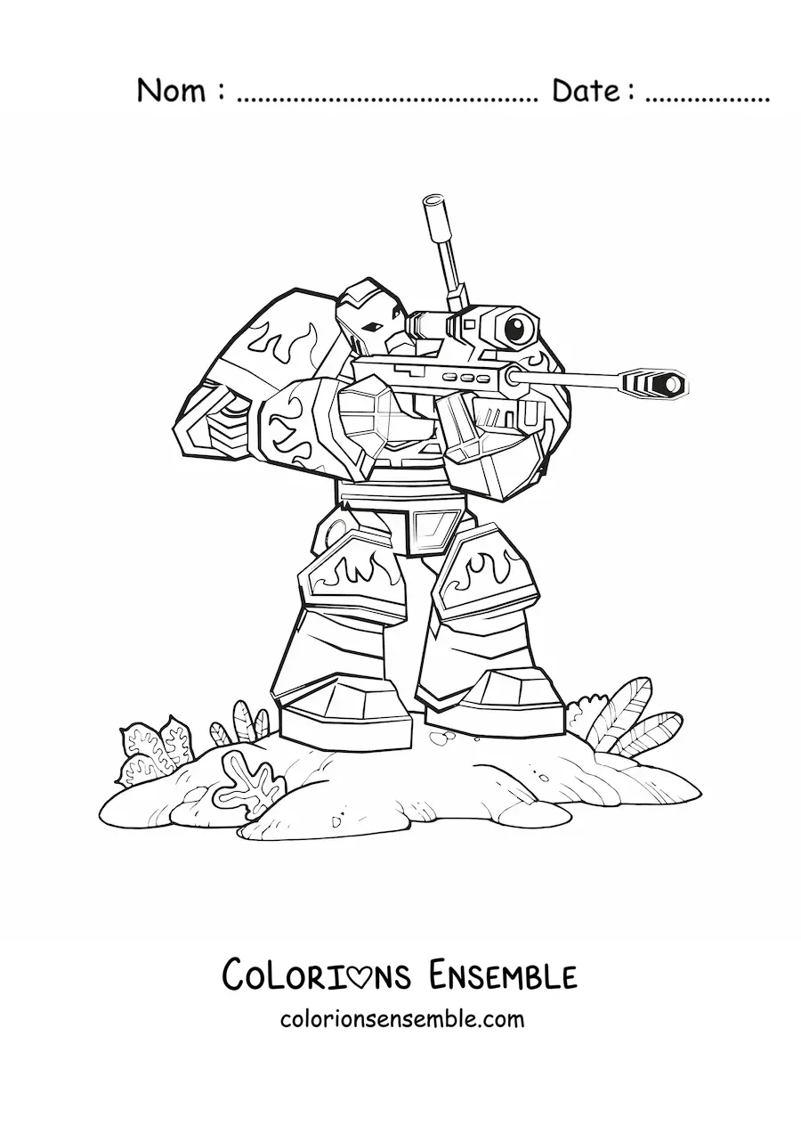 Image à colorier d'un robot de guerre qui tire avec une arme