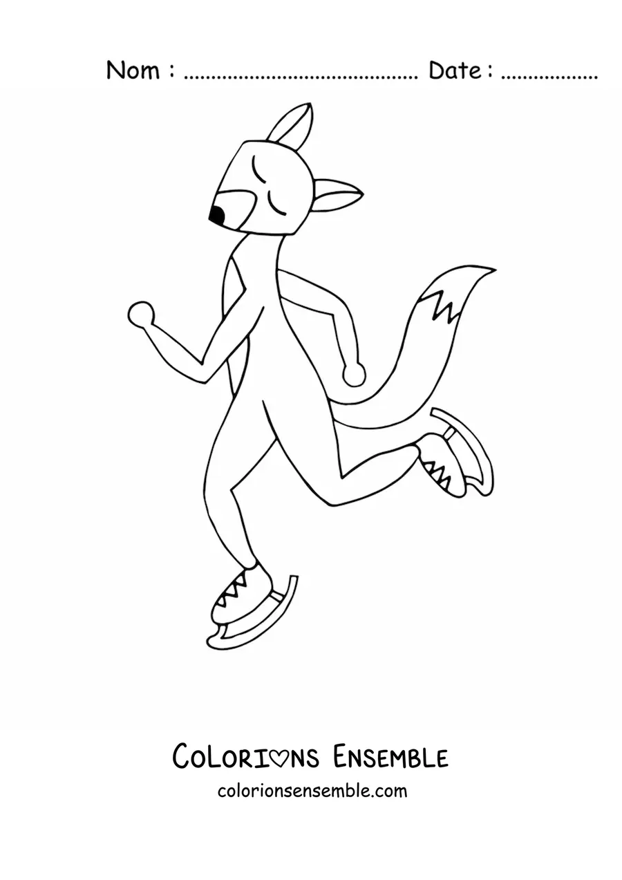 Coloriage d'un renard de dessin animé qui patine, les yeux fermés