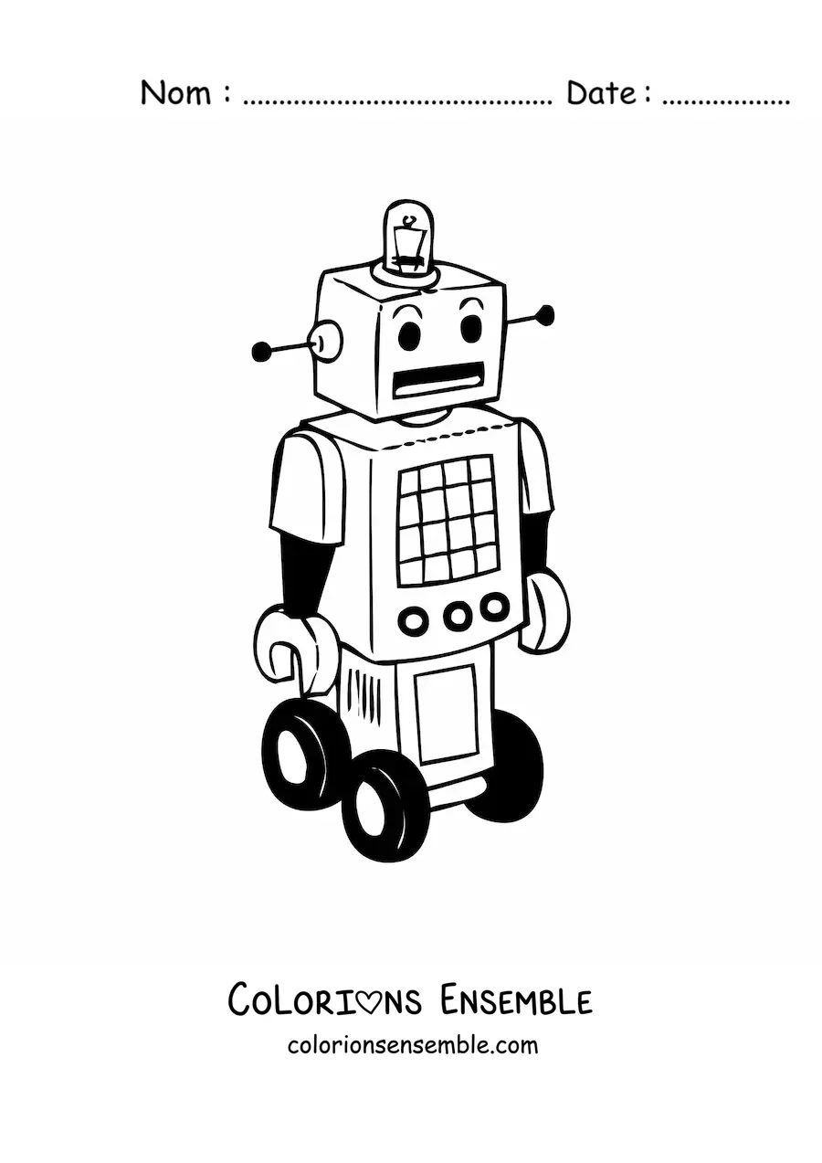 Image à colorier d'un robot rétro à roues