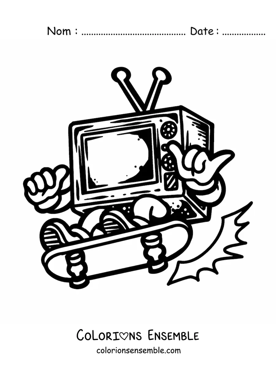 Image à colorier d'un téléviseur tout animé