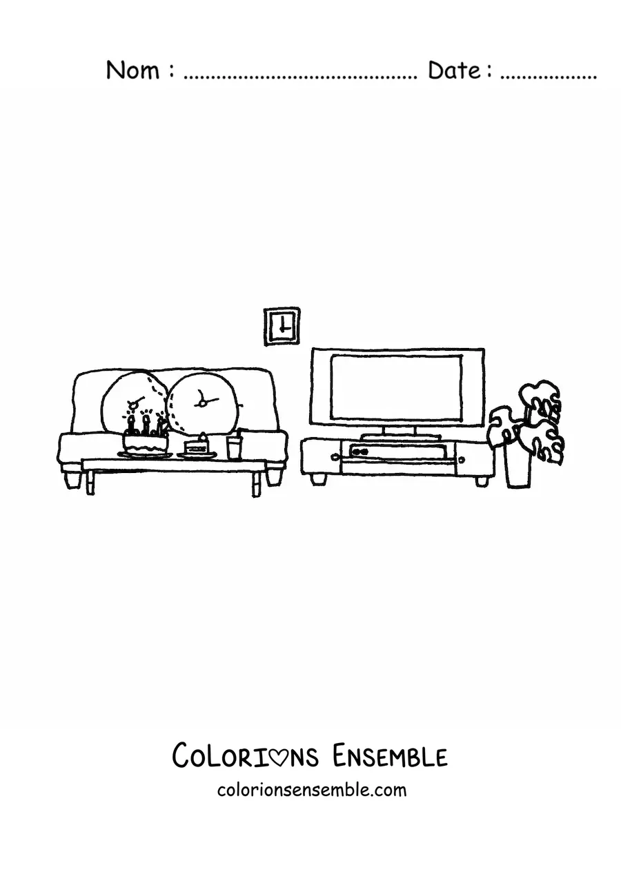 Image à colorier d'un téléviseur moderne dans le salon