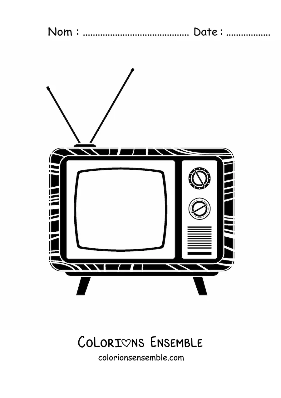 Image à colorier d'un vieux téléviseur avec antenne