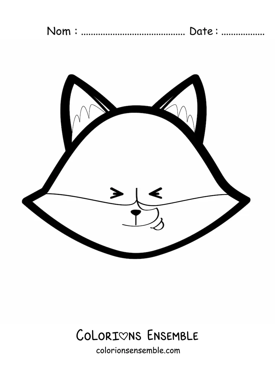 Coloriage du visage d'un renard de dessin animé, les yeux fermés et souriant