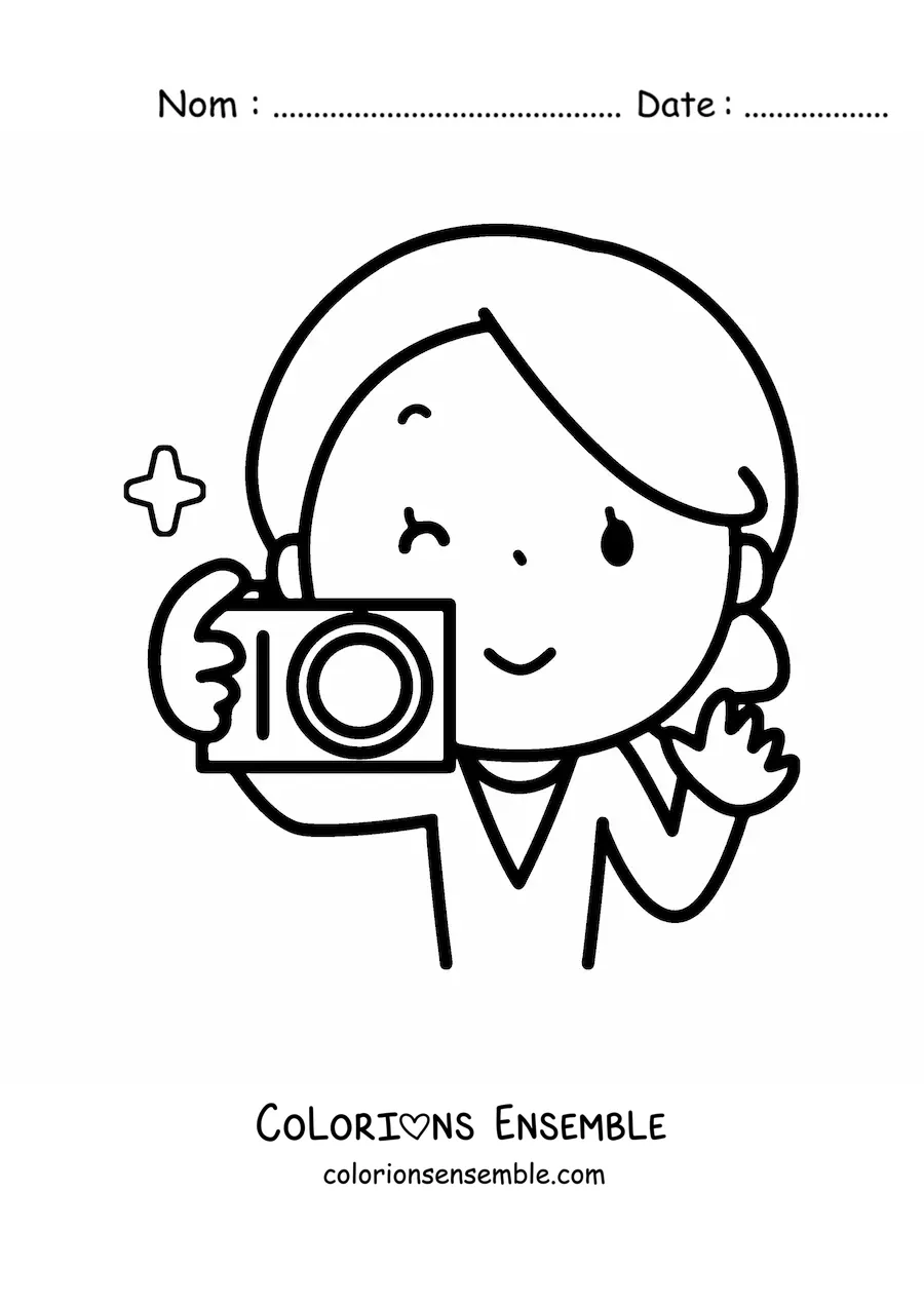 Image à colorier d'une femme avec un appareil photo