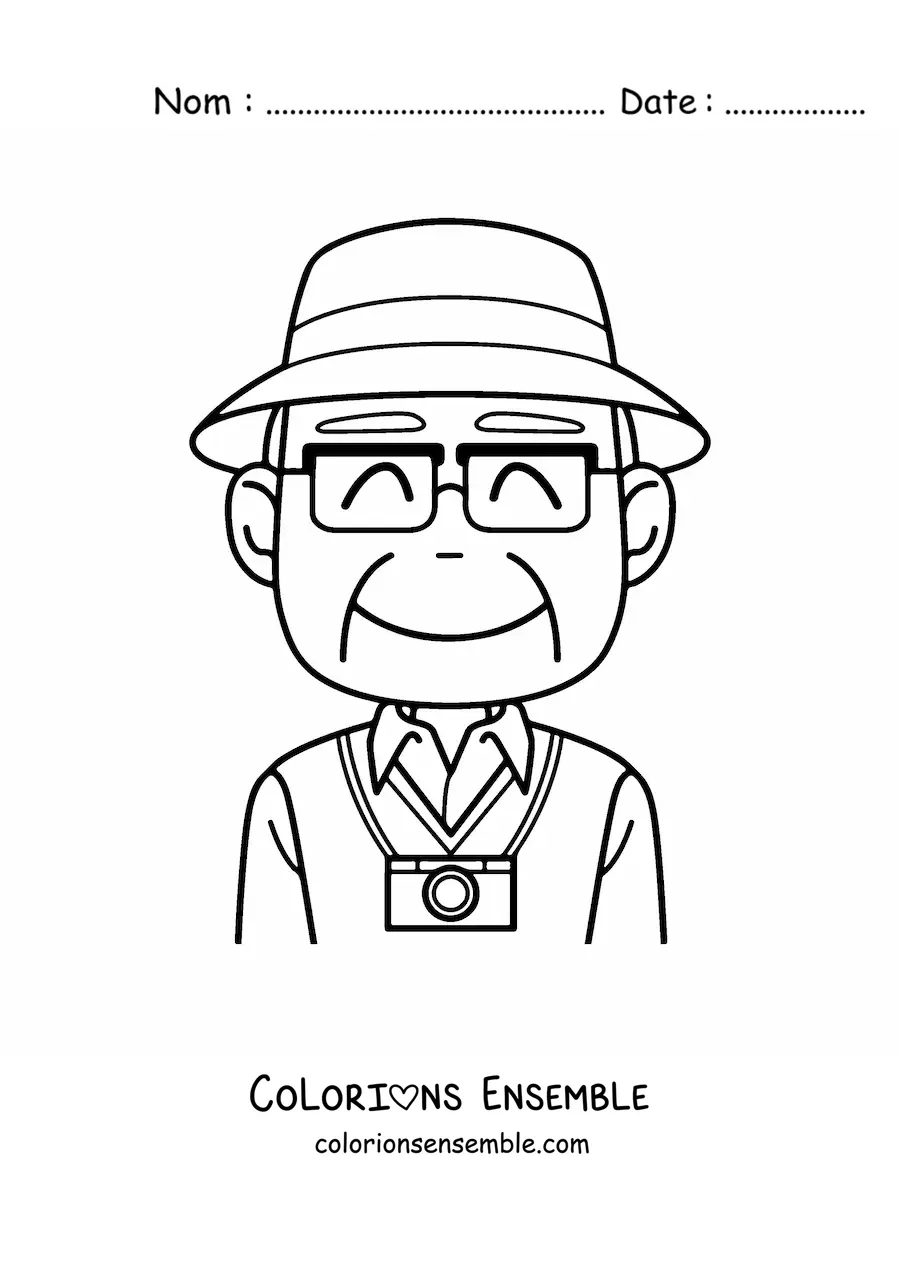 Image à colorier d'un touriste avec un appareil photo