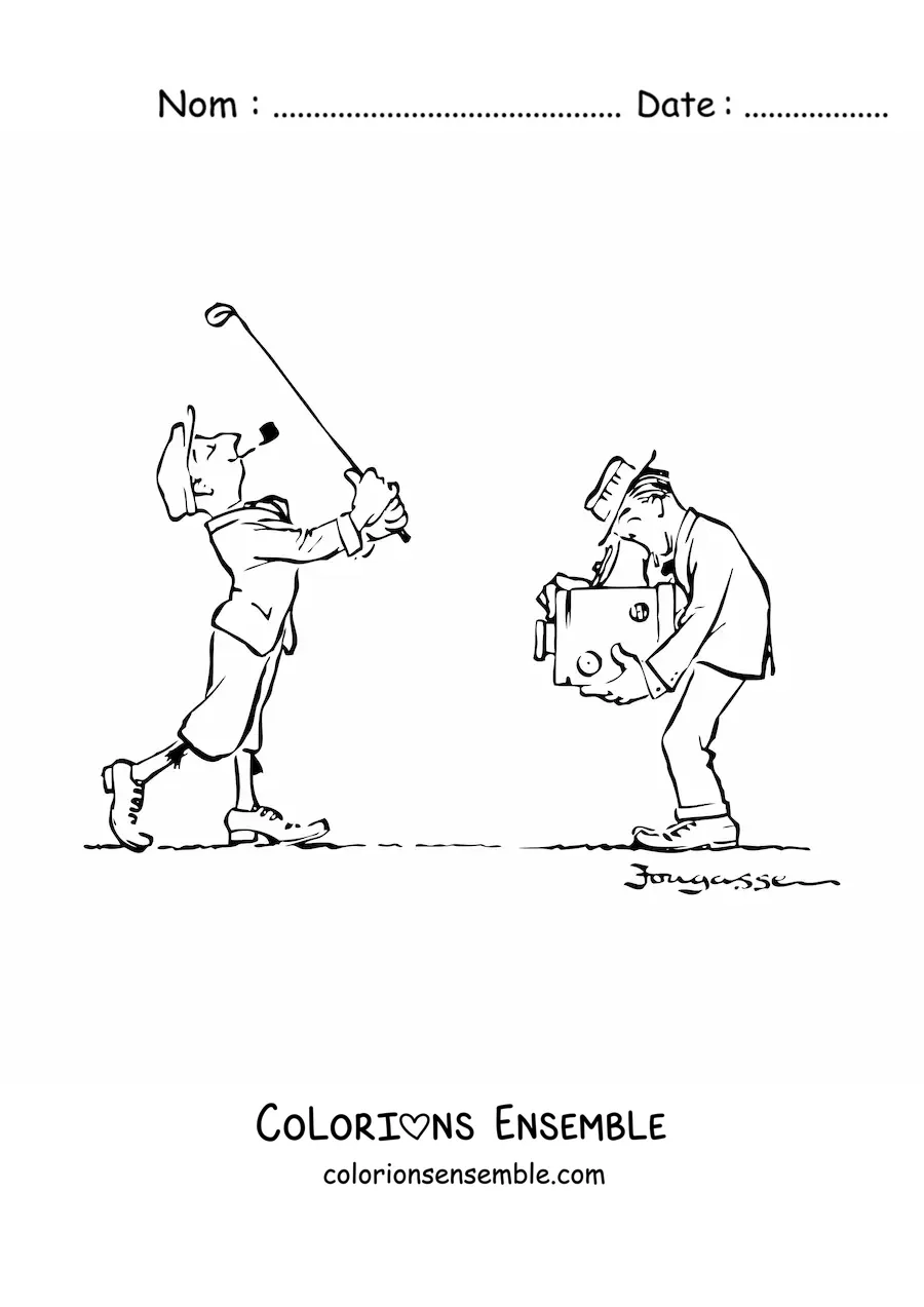Image à colorier d'un golfeur et d'un vieil appareil photo