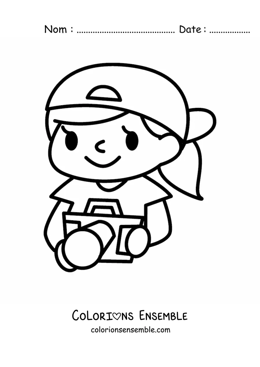 Image à colorier d'une fille kawaii avec un appareil photo