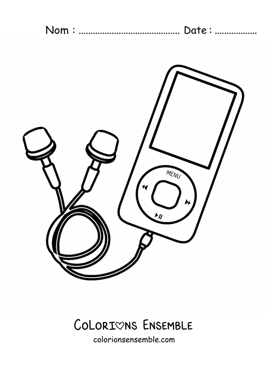 Image à colorier d'un lecteur de musique avec un casque branché