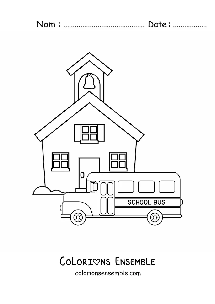 Image à colorier d'un bus scolaire à l'école