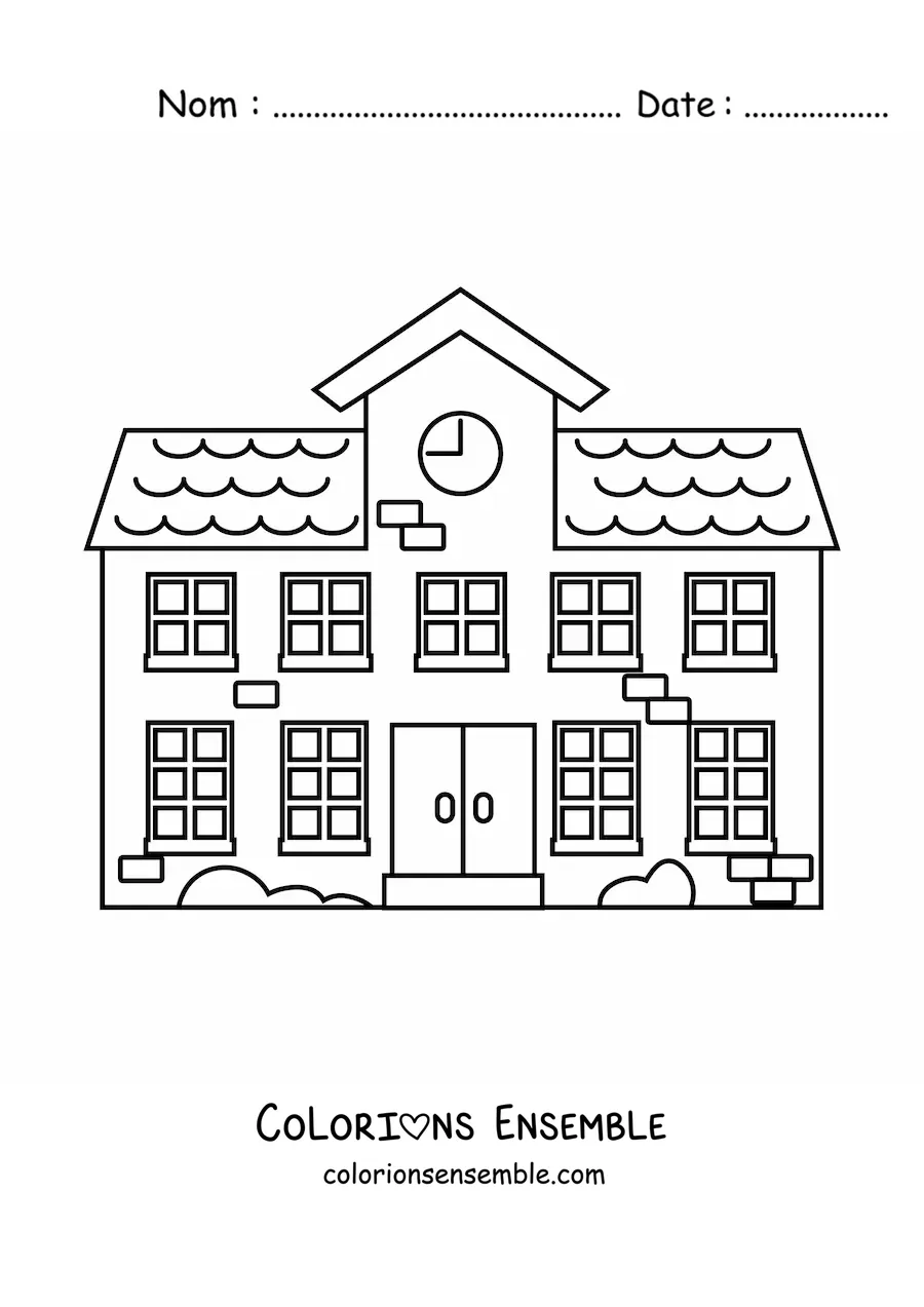 Image à colorier d'une jolie école primaire