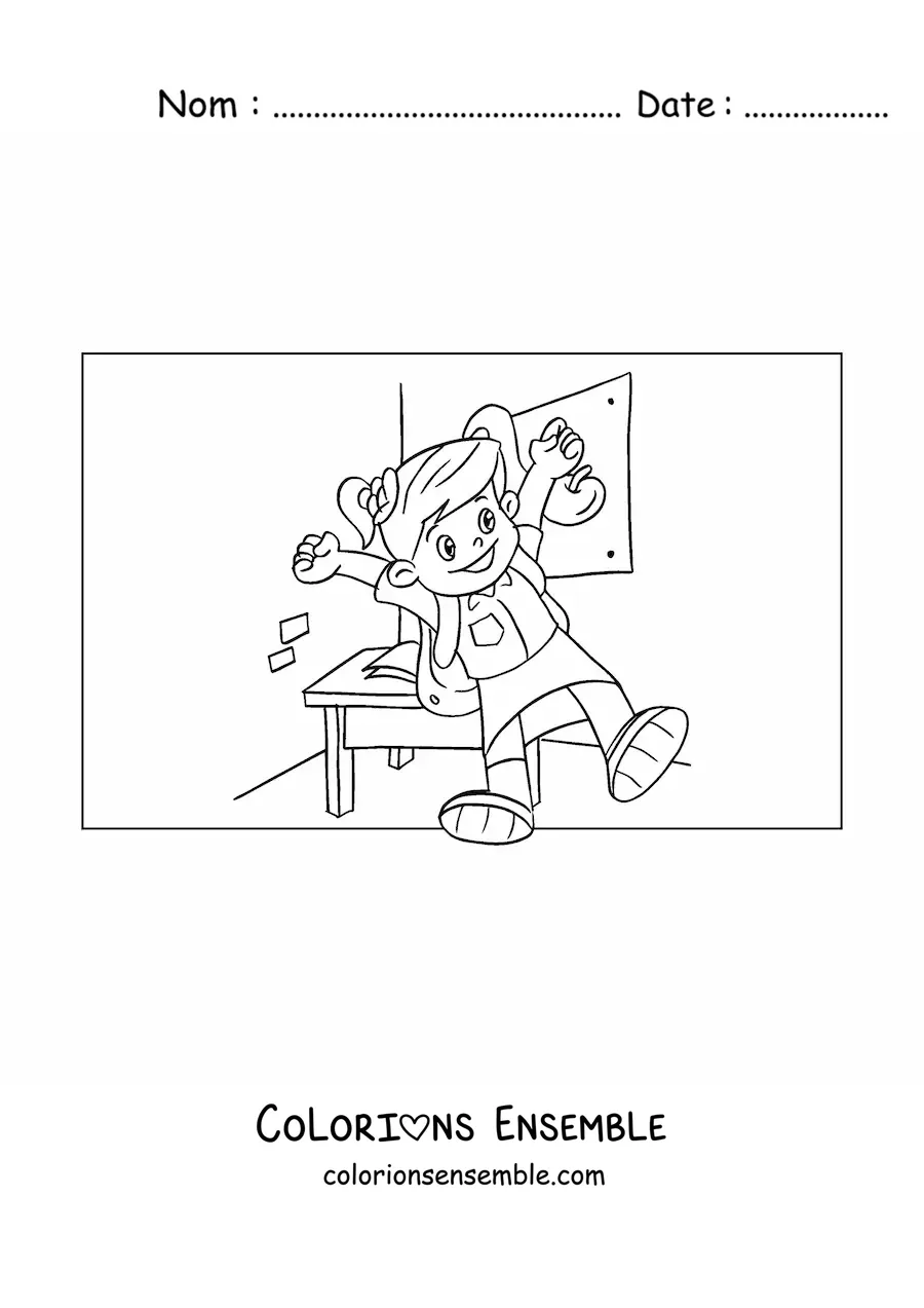 Image à colorier d'une fille dans la salle de classe