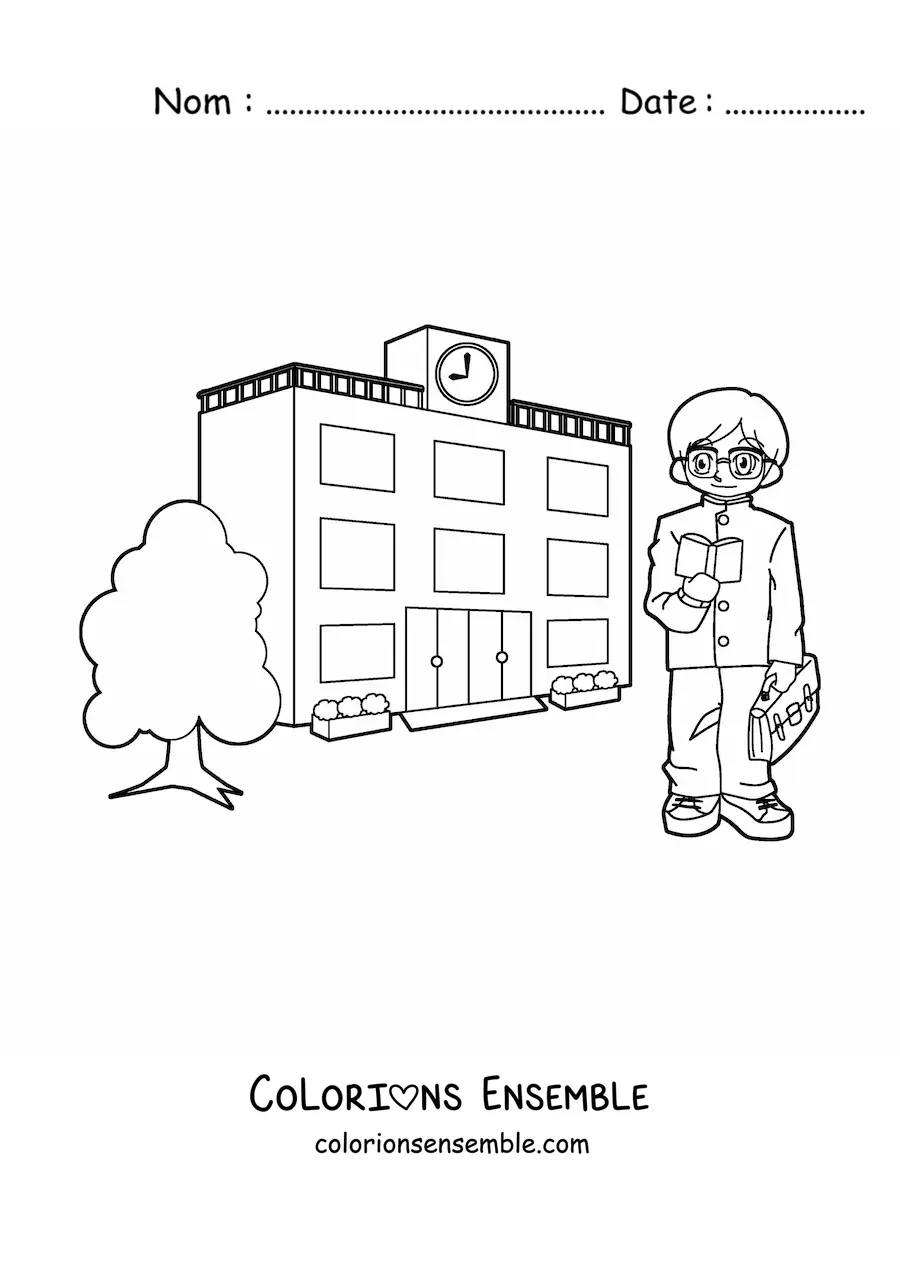 Image à colorier d'un enseignant à l'école