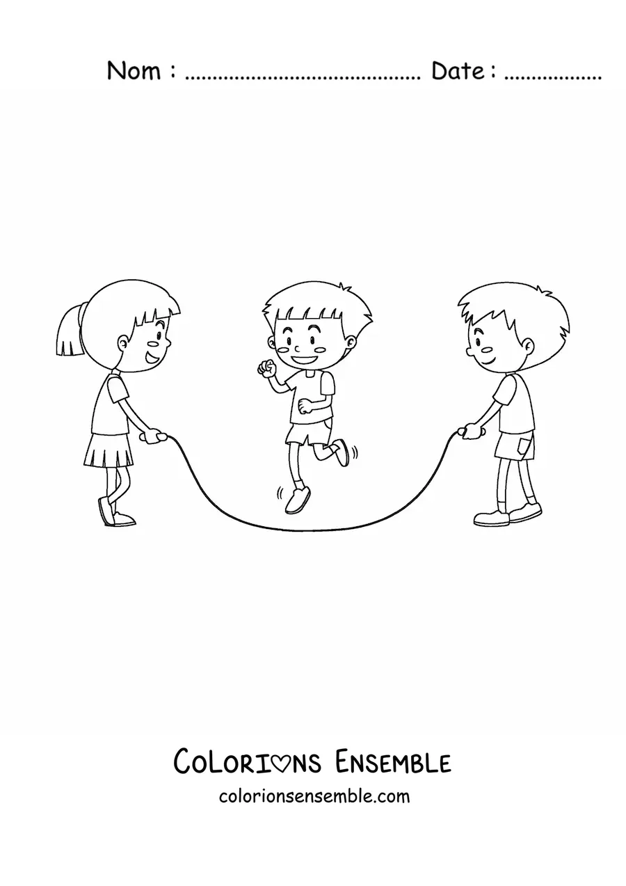 Image à colorier de trois enfants qui sautent à la corde
