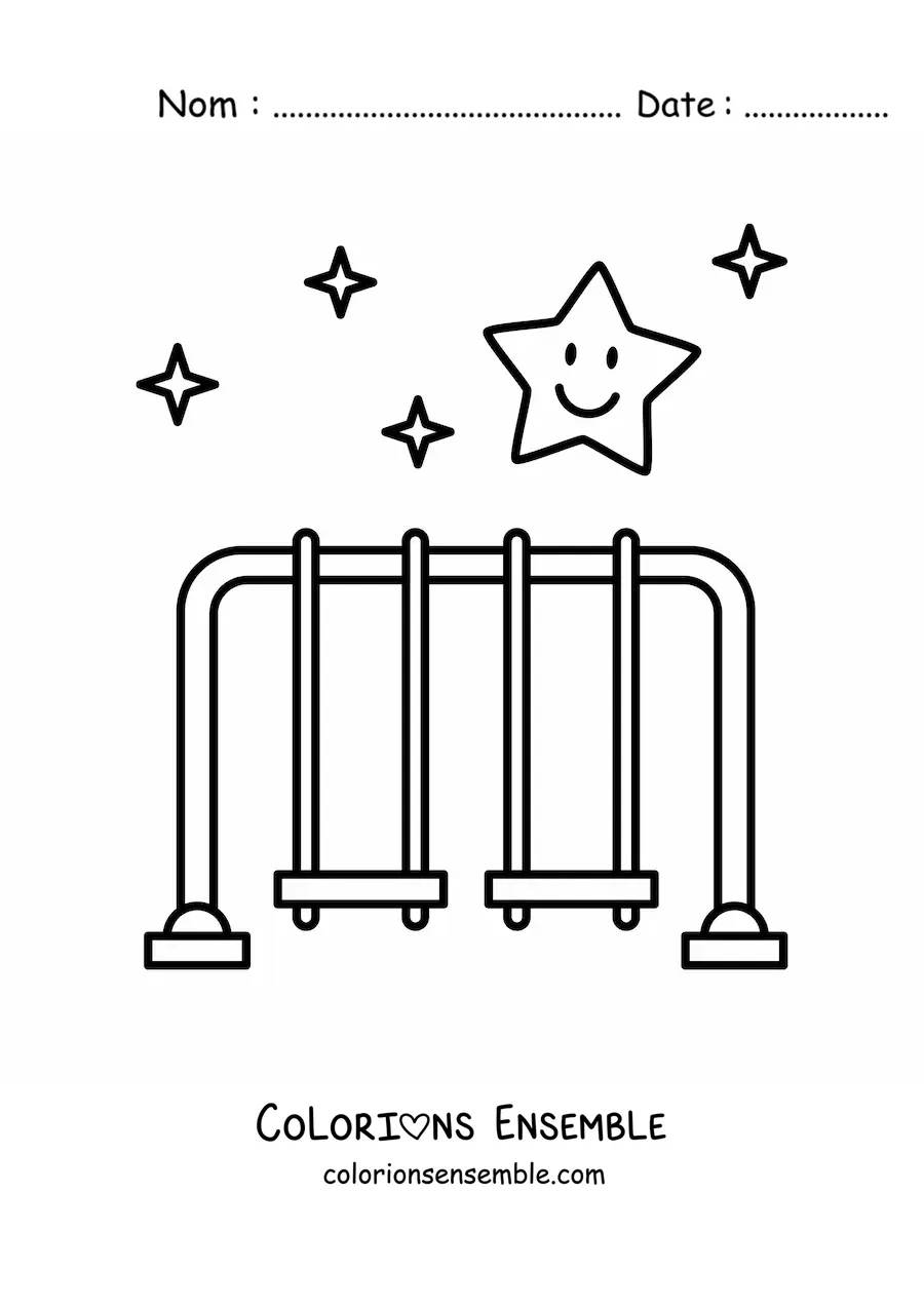 Image à colorier de deux balançoires avec une étoile kawaii