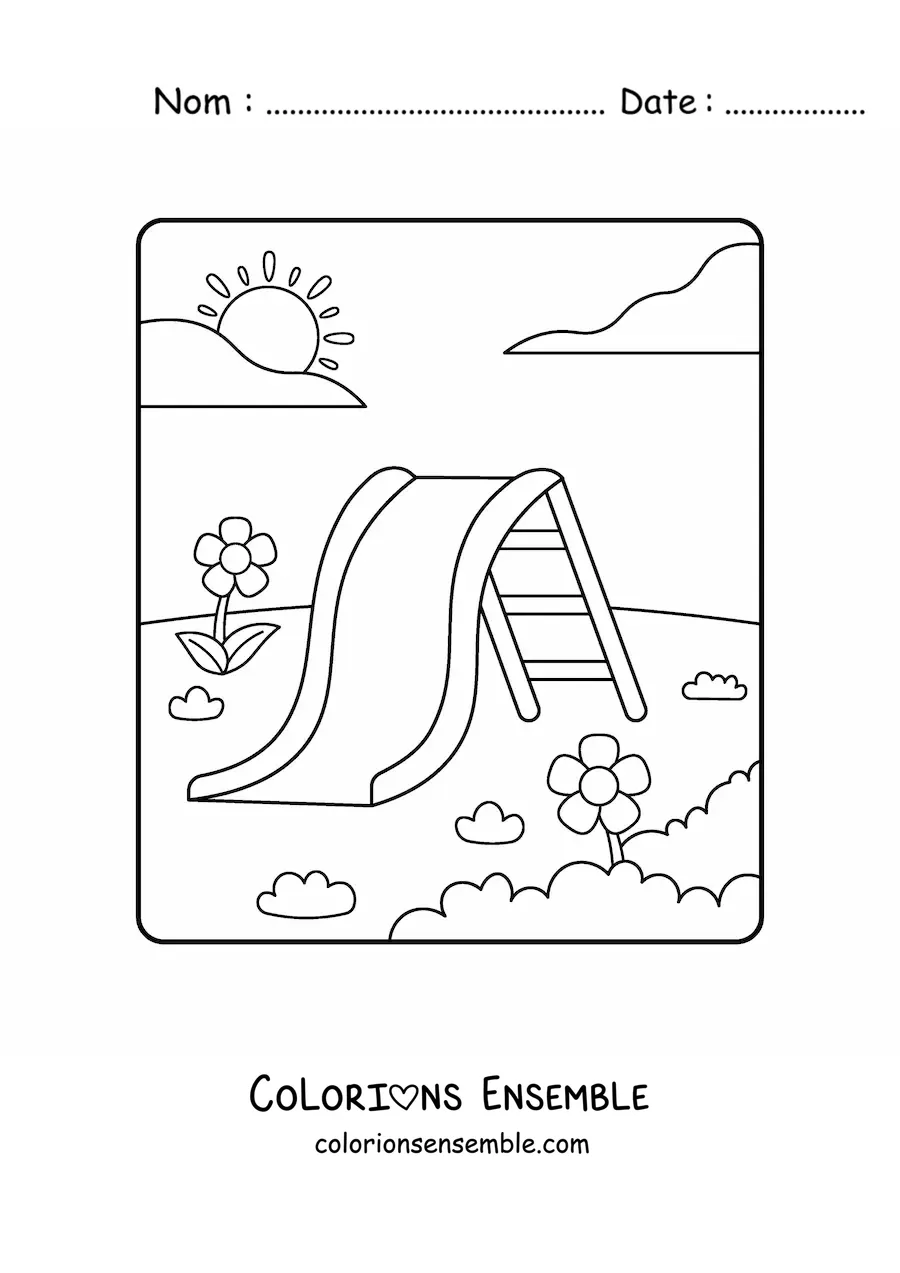 Image à colorier d'un toboggan dans une aire de jeux pour enfants