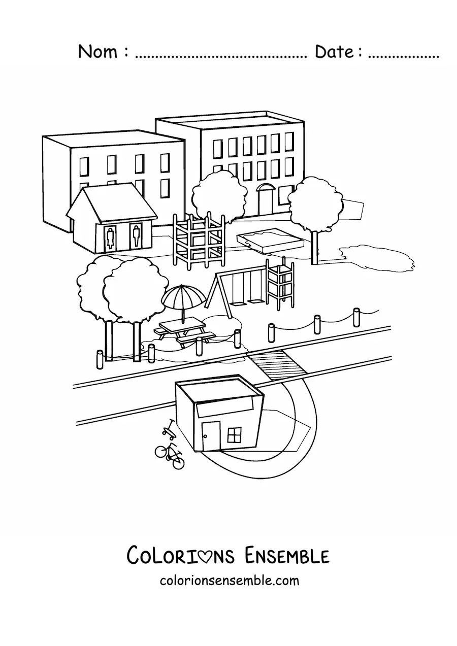 Image à colorier de la cour de récréation d'une école