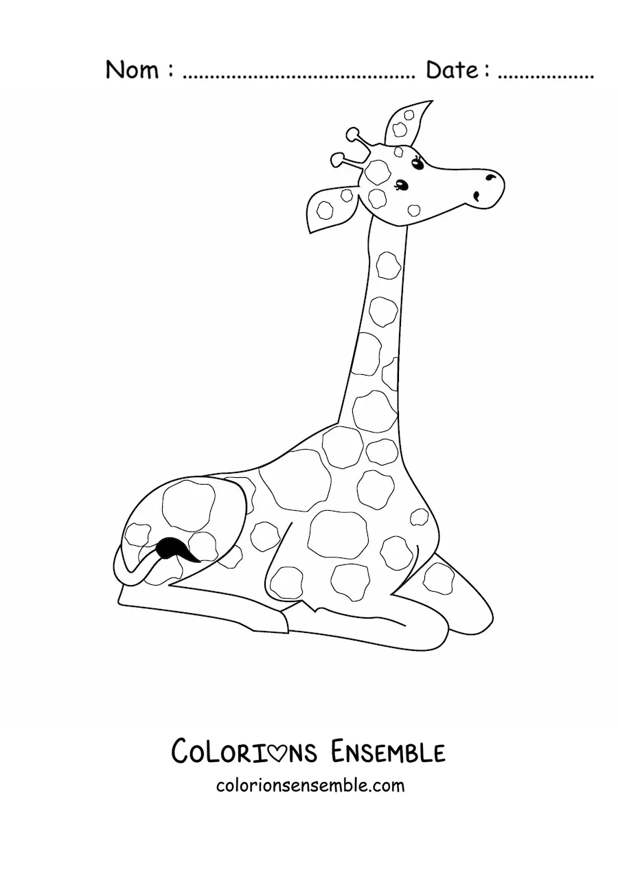 Coloriage d'une girafe de dessin animé assise