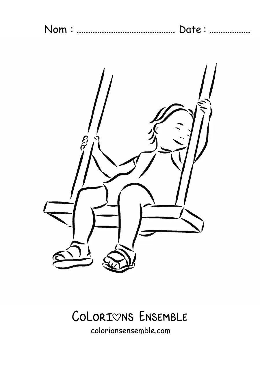 Image à colorier d'une fille sur une balançoire