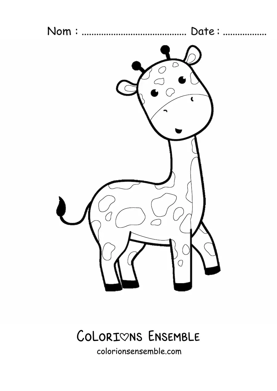 Coloriage d'une girafe kawaii de dessin animé toute souriante