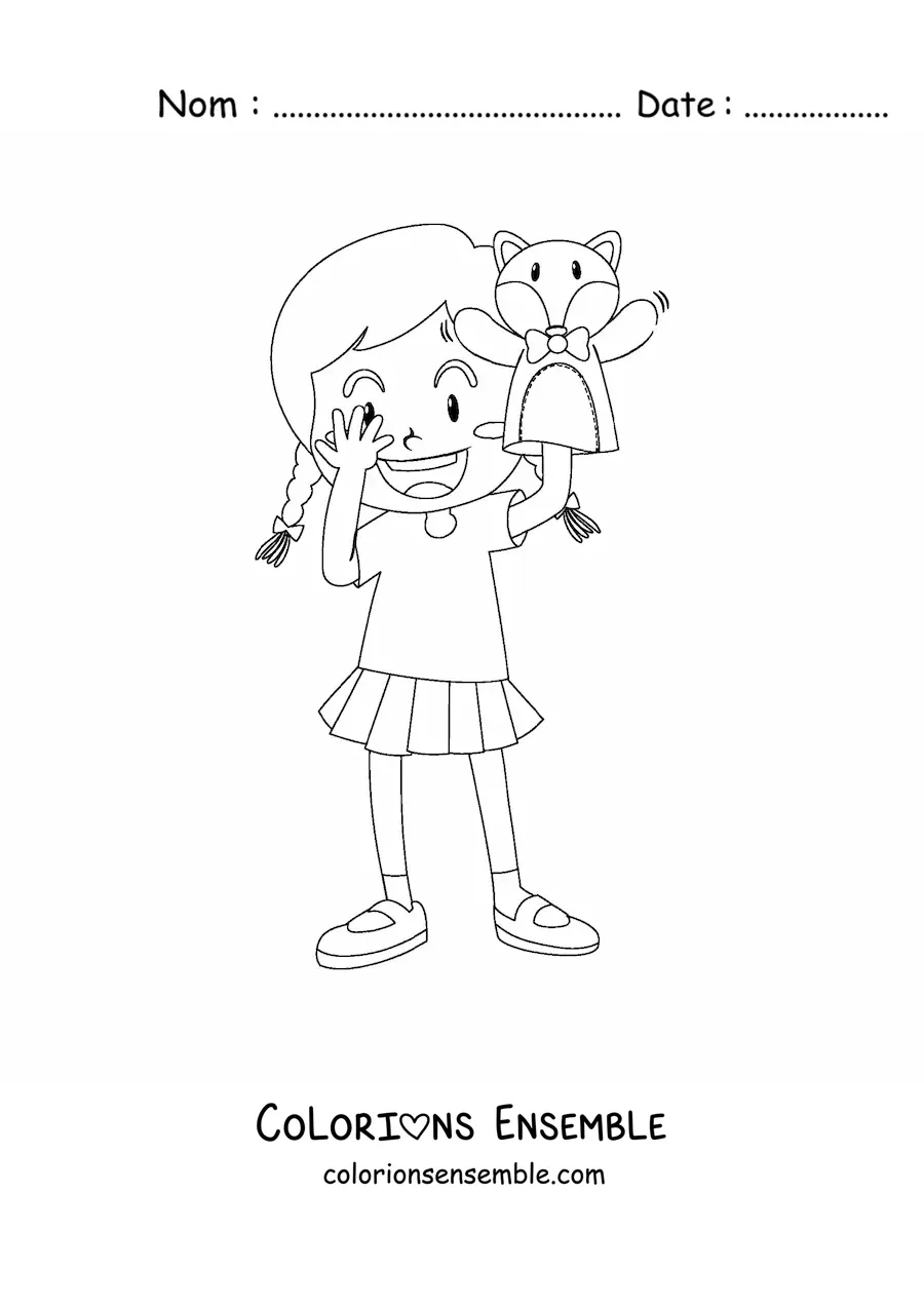 Image à colorier d'une fille avec une marionnette