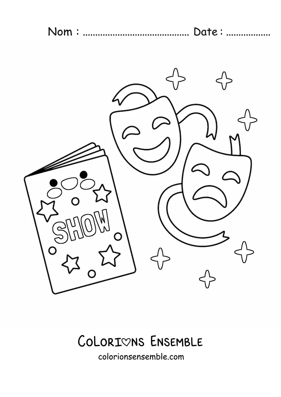 Image à colorier de deux masques de théâtre