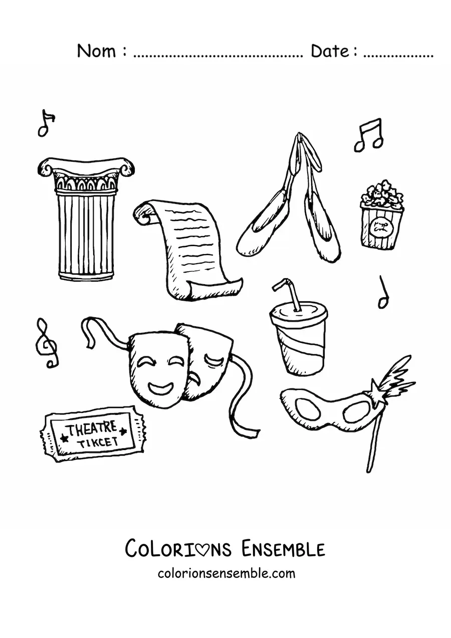 Image à colorier des éléments et symboles du théâtre