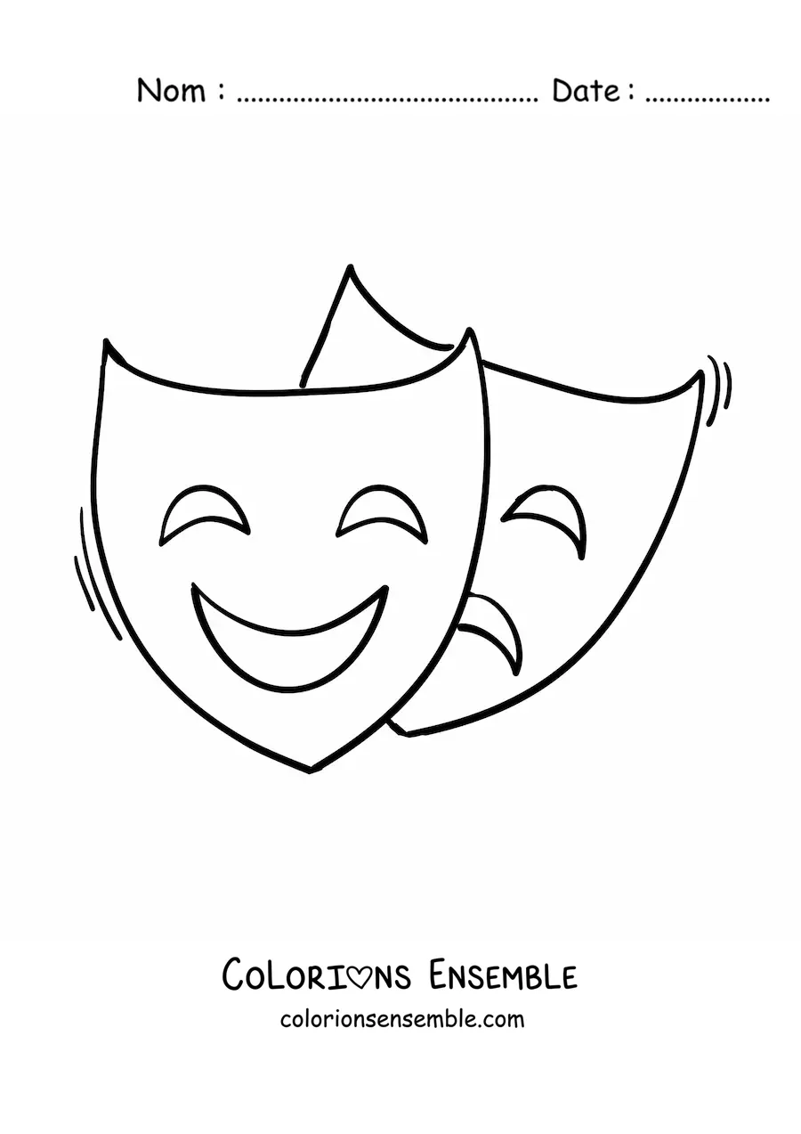 Image à colorier de masques de comédie et de tragédie