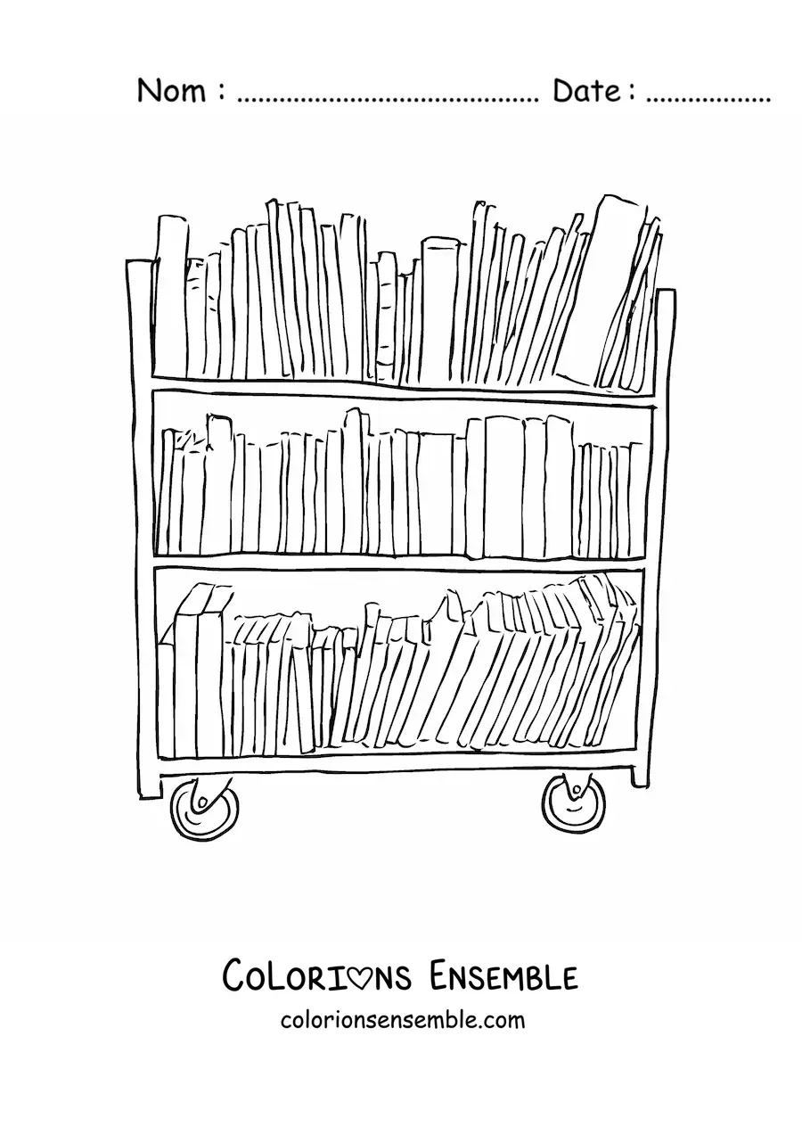 Image à colorier d'une étagère de la bibliothèque