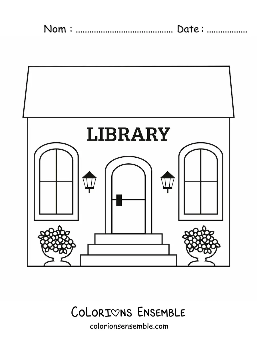 Image à colorier d'une bibliothèque