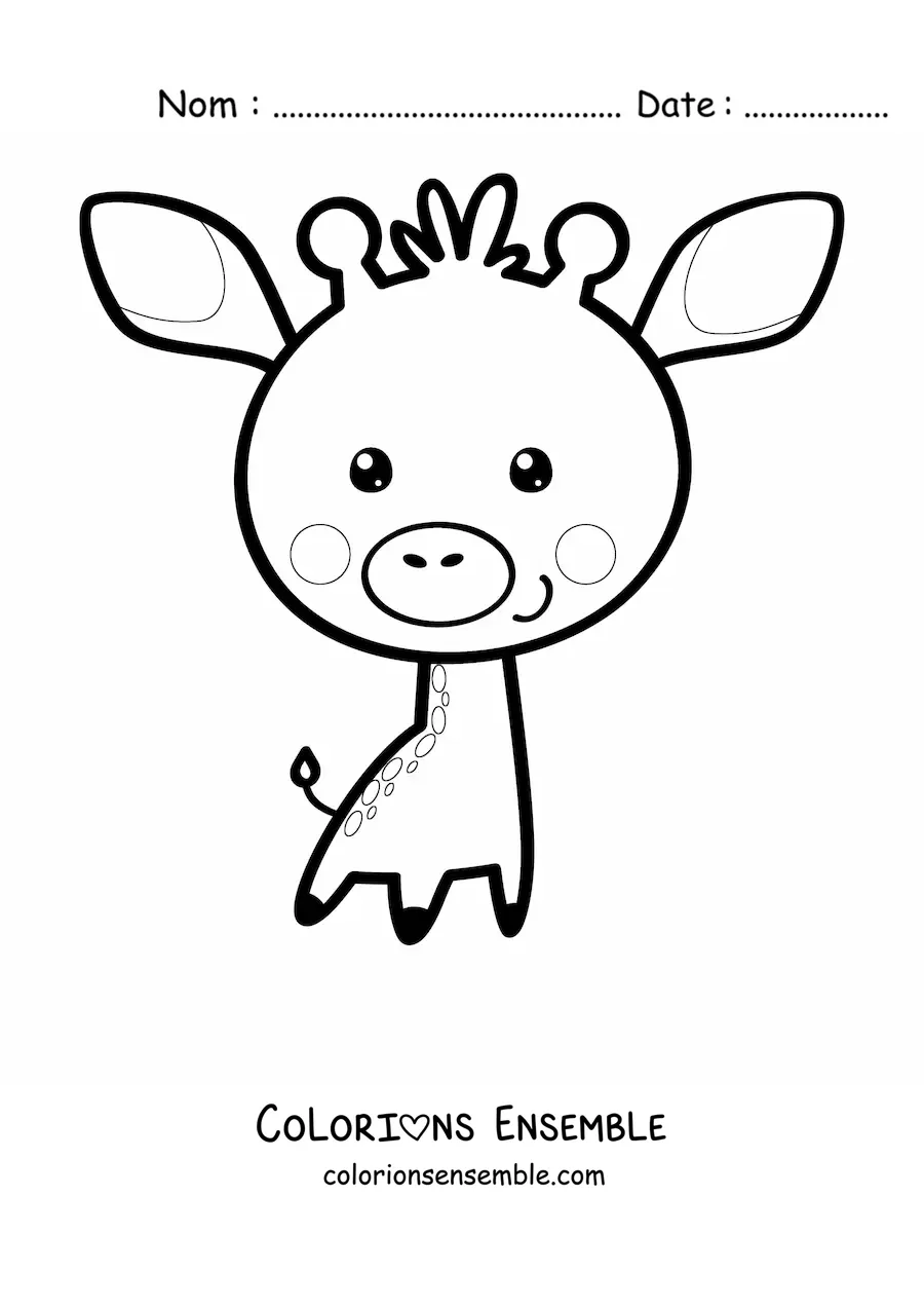 Coloriage d'une girafe kawaii de dessin animé avec une grosse tête et un petit corps