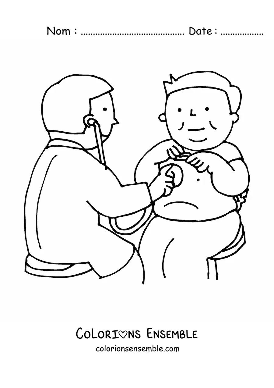 Image à colorier d'un médecin qui examine un patient