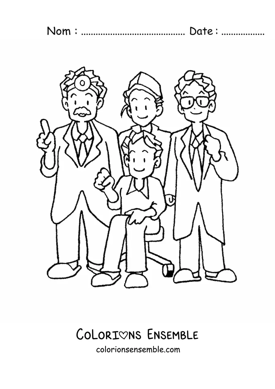 Image à colorier de trois médecins et d'un patient