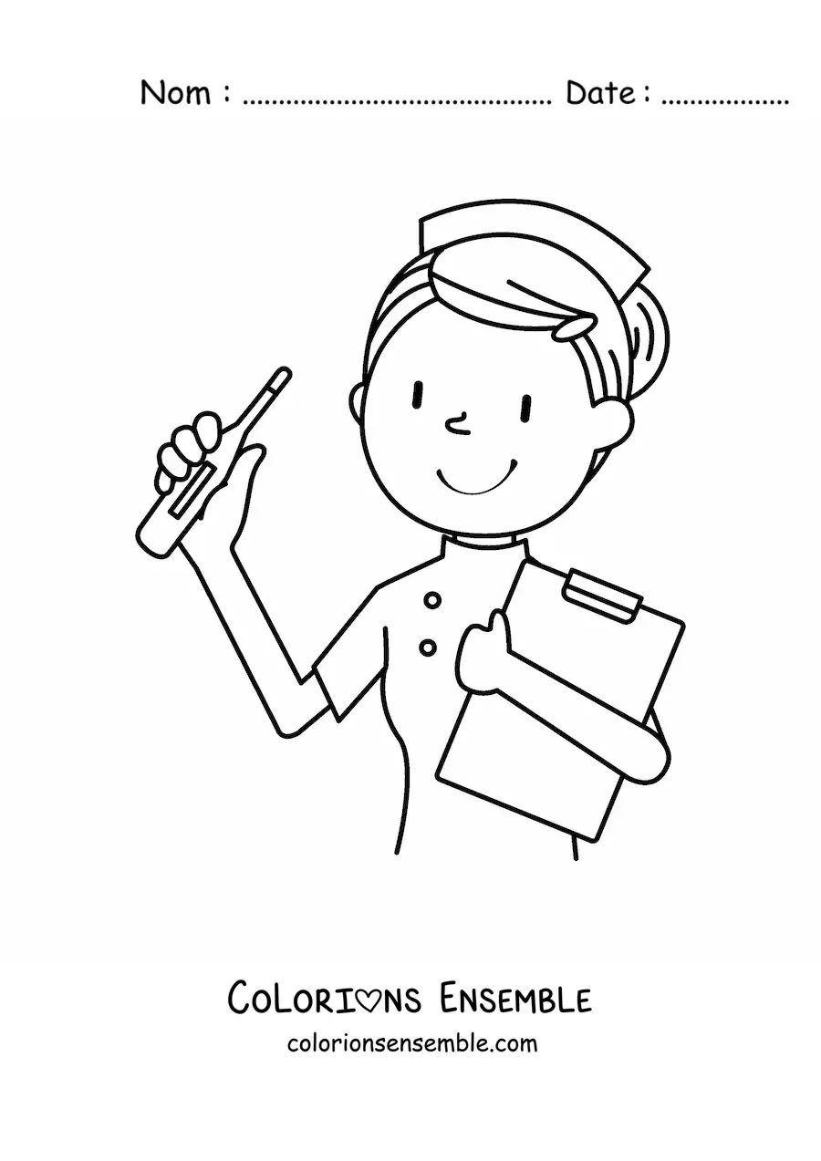 Image à colorier d'une infirmière kawaii